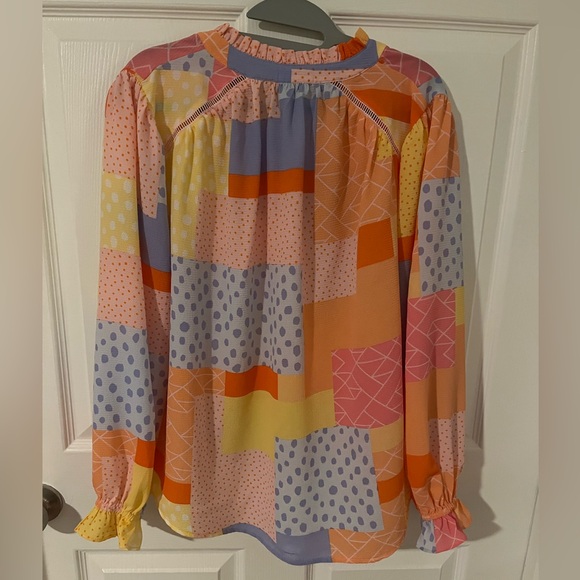 Fate Colorful Balloon Sleeve Blouse Ruffle Cuff Sz M Relaxed Fit Oversized - Picture 2 of 5